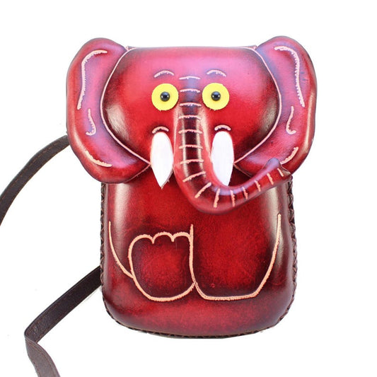 Handmade Genuine Leather Elephant Purse - Crossbody Bag, Phone Bag, Animal Bag, Cartoon Bag, Mini Bag