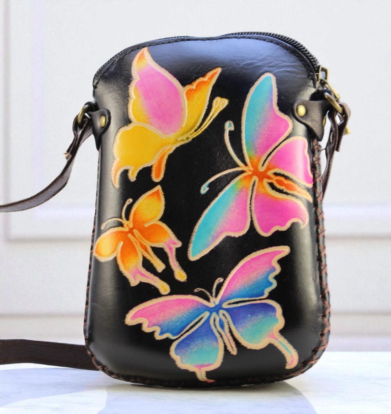 Genuine Handmade Leather Butterfly Purse / Crossbody/ Phone Bag, Shoulder Bag, Mini Bag, Animal-themed Bag