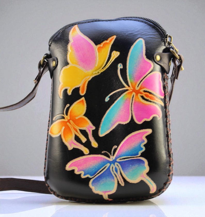 Genuine Handmade Leather Butterfly Purse / Crossbody/ Phone Bag, Shoulder Bag, Mini Bag, Animal-themed Bag