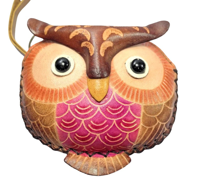 Genuine Handmade Leather Owl Coin Purse / Wristlet/ wallet / coin bag / cartoon bag / mini wrist bag / coin pouch.