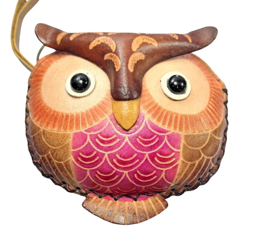 Genuine Handmade Leather Owl Coin Purse / Wristlet/ wallet / coin bag / cartoon bag / mini wrist bag / coin pouch.
