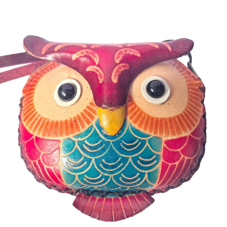 Genuine Handmade Leather Owl Coin Purse / Wristlet/ wallet / coin bag / cartoon bag / mini wrist bag / coin pouch.