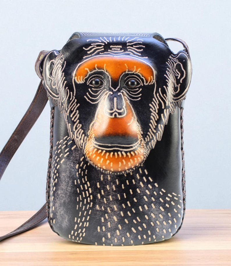 Genuine Handmade Leather Monkey Purse / Crossbody /phone bag