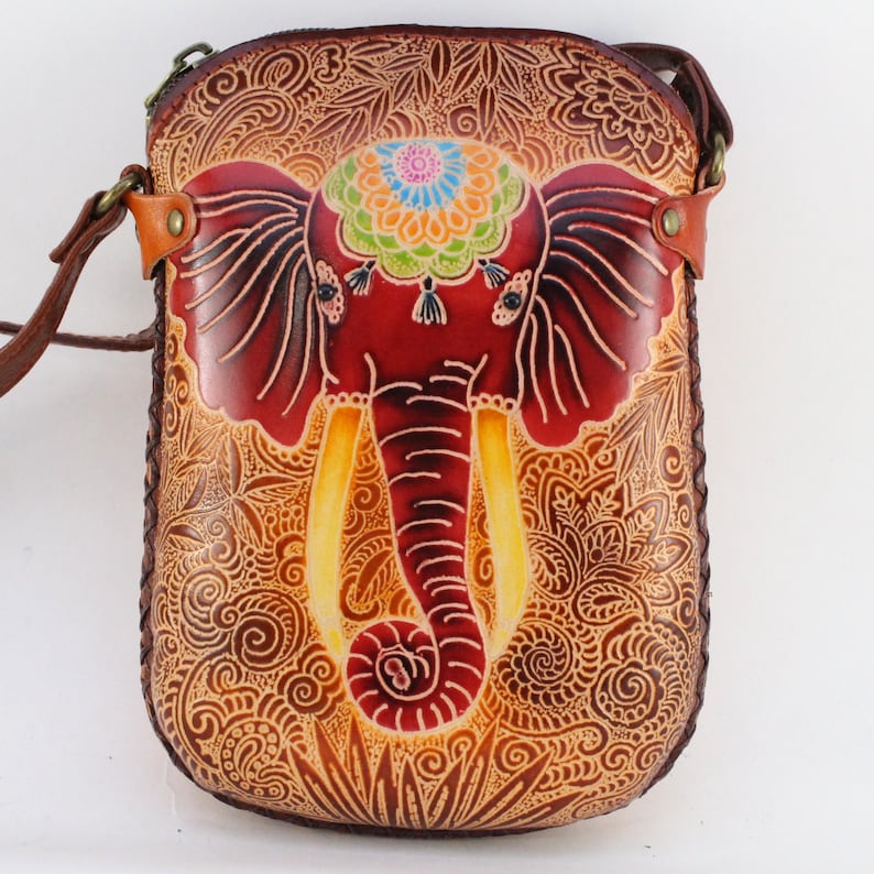 Genuine Handmade Leather Elephant Purse High-Quality Leather Crossbody Bag with Adjustable Strap for Daily Use & Animal Lovers