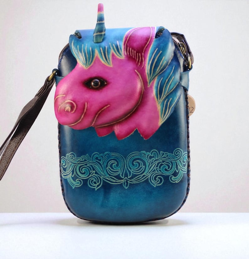 Genuine Handmade Leather Horse Purse / Crossbody/ Phone Bag, Shoulder Bag, Mini Bag, Animal-themed Bag, Cartoon Bag