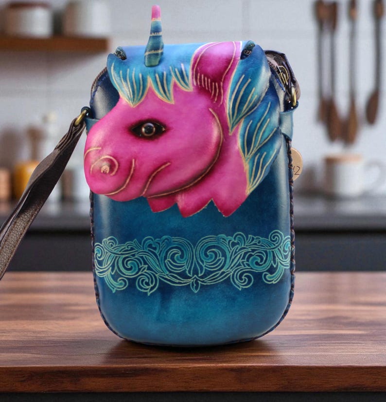 Genuine Handmade Leather Horse Purse / Crossbody/ Phone Bag, Shoulder Bag, Mini Bag, Animal-themed Bag, Cartoon Bag