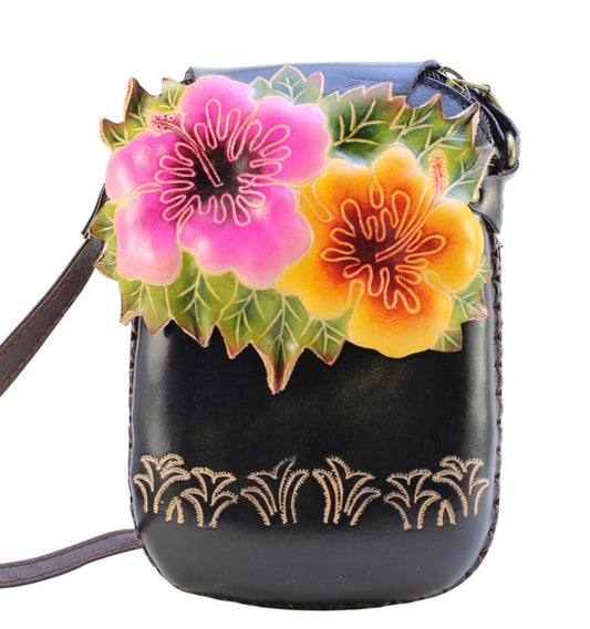 Genuine Handmade Leather Flower Purse / Crossbody /phone bag /phone purse / leather accessory