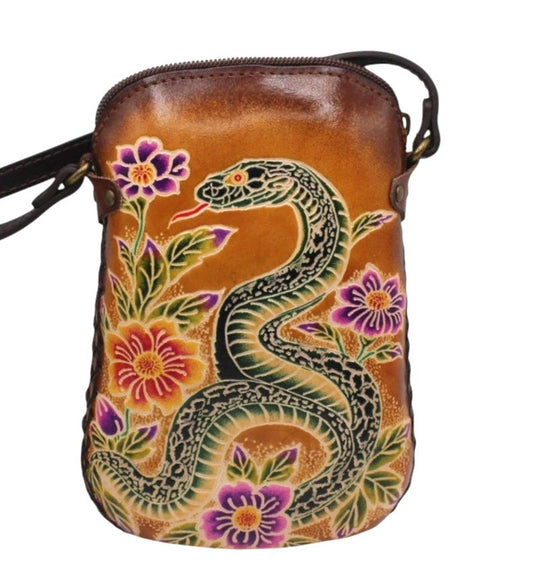 Genuine Handmade Leather Snake Purse , Crossbody, Phone Bag, Shoulder Bag, Mini Bag, Animal-themed Bag, Cartoon Bag