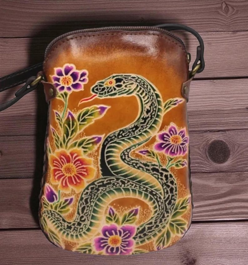 Genuine Handmade Leather Snake Purse , Crossbody, Phone Bag, Shoulder Bag, Mini Bag, Animal-themed Bag, Cartoon Bag