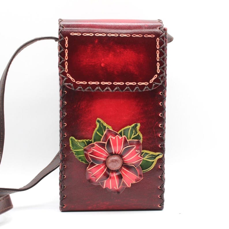 Genuine Handmade Leather 3D Rose Crossbody Purse/Pouch