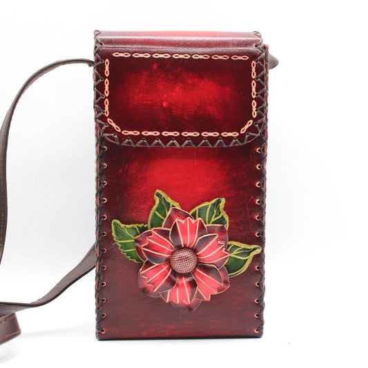Genuine Handmade Leather 3D Rose Crossbody Purse/Pouch