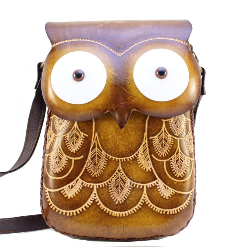 Genuine Handmade Leather Owl Purse / Crossbody / phone bag /phone purse