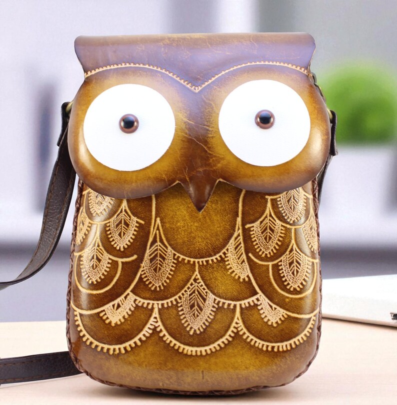 Genuine Handmade Leather Owl Purse / Crossbody / phone bag /phone purse