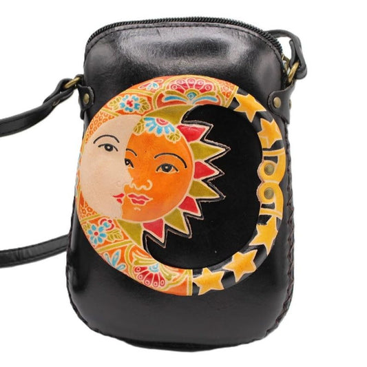 Genuine Handmade Leather Sun Moon Purse , Crossbody, Phone Bag, Shoulder Bag, Mini Bag, Animal-themed Bag, Cartoon Bag