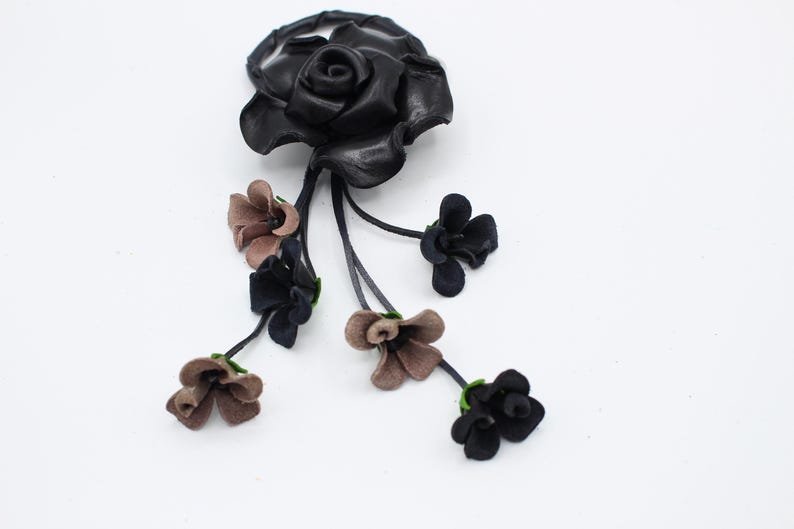Genuine Handmade Leather Rose Flower Key Chain bag charm purse charm black Rose
