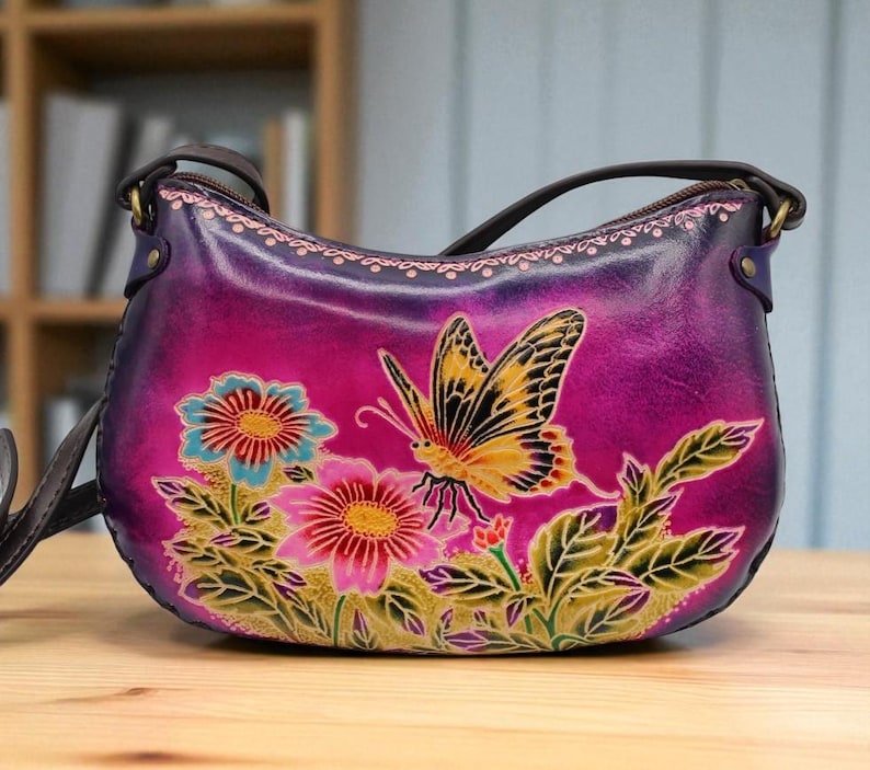 Genuine Handmade Leather Butterfly Purse / Crossbody/ Phone Bag, Shoulder Bag, Mini Bag, Animal-themed Bag
