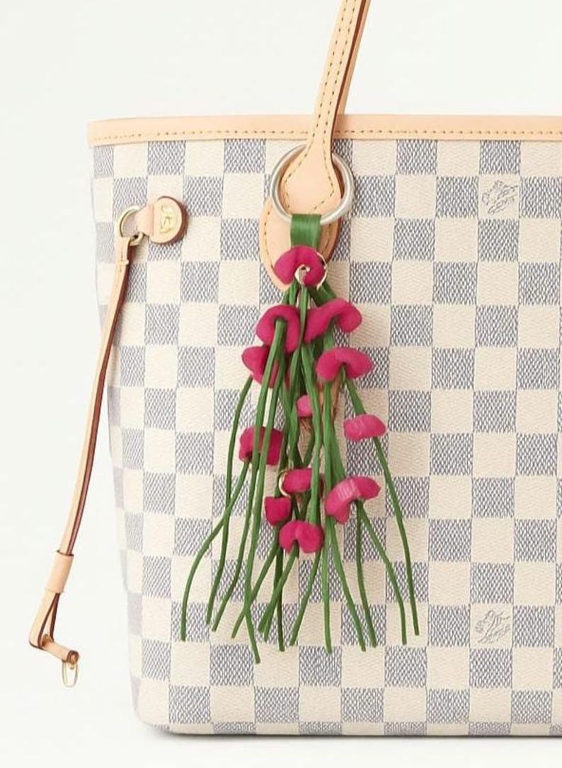 Genuine Handmade Leather Flower Keychain purse charm bag charm