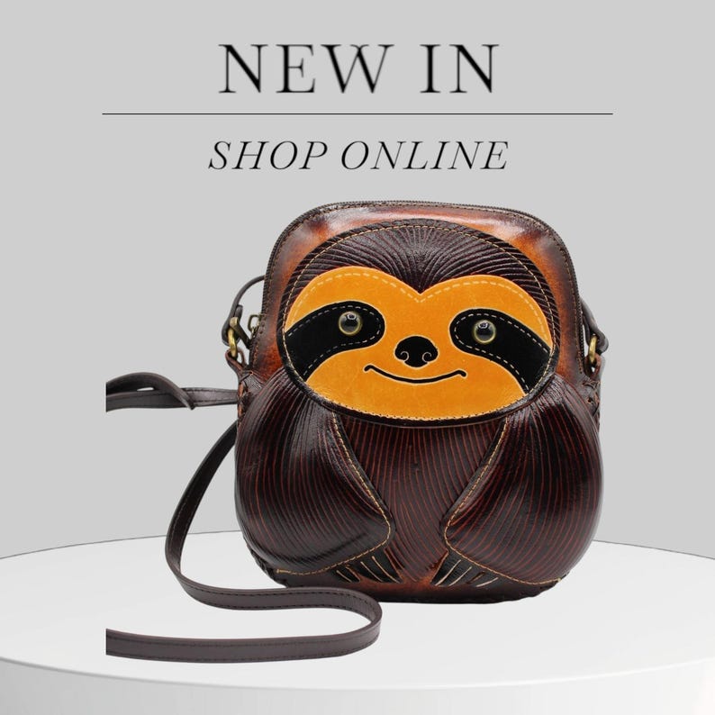 Handmade Genuine Leather Sloth Purse - Crossbody Bag, Phone Bag, Animal Bag, Cartoon Bag, Mini Bag
