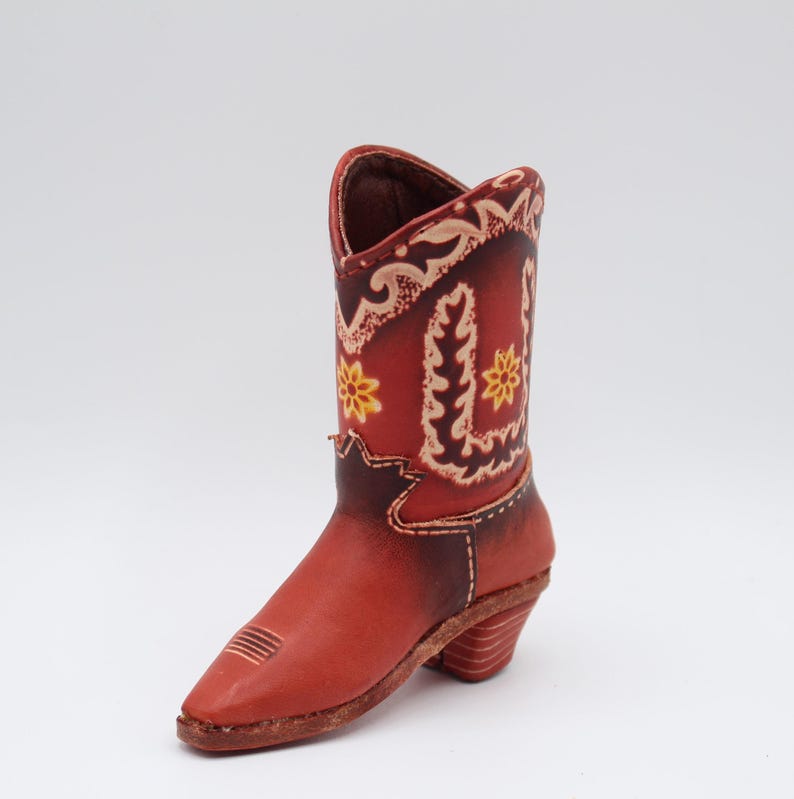 Genuine Handmade Leather Cowboy Boot / flower/ Western Decoration/Home decor/Rodeo gift/Ornament