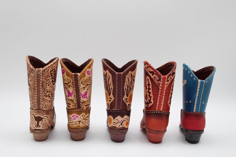 Genuine Handmade Leather Cowboy Boot / Flower/Western Design/Decoration/Home decor/Rodeo gift/Ornament