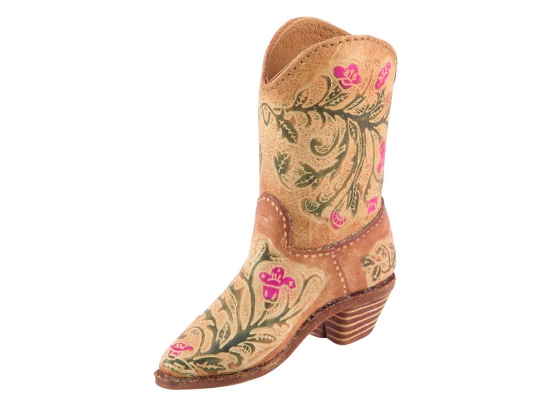 Genuine Handmade Leather Cowboy Boot / Flower/Western Design/Decoration/Home decor/Rodeo gift/Ornament