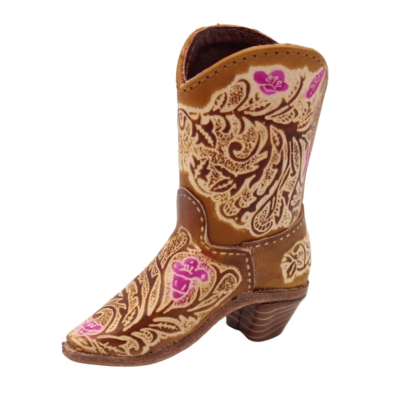 Genuine Handmade Leather Cowboy Boot / Flower/Western Design/Decoration/Home decor/Rodeo gift/Ornament