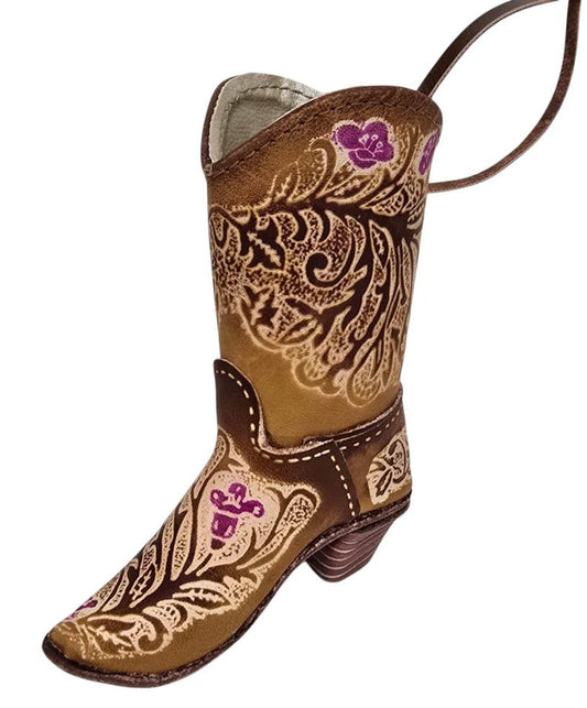 Genuine Handmade Leather Cowboy Boot / Flower/Western Design/Decoration/Home decor/Rodeo gift/Ornament