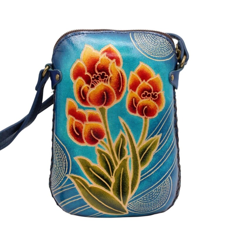 Genuine Handmade Leather Tulip Purse / Crossbody/ Phone Bag, Shoulder Bag, Mini Bag, Animal-themed Bag, Cartoon Bag