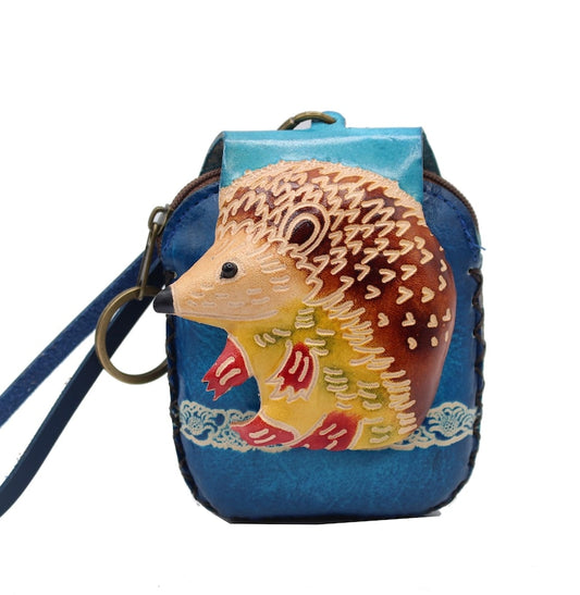 Genuine Handmade Leather Hedgehog Coin Purse / Wristlet / Wallet