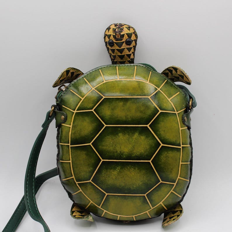 Original Handmade Hand-Painted Genuine Leather Crossbody Bag, Turtle Bag, Animal Cartoon Bag,Phone Bag,Small Shoulder Bag, Cartoon Mini Bag