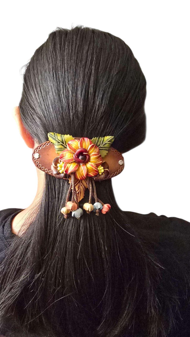 Genuine Handmade Leather Flower Hair Stick / Hair Clip - Hair Accessory,barrettes