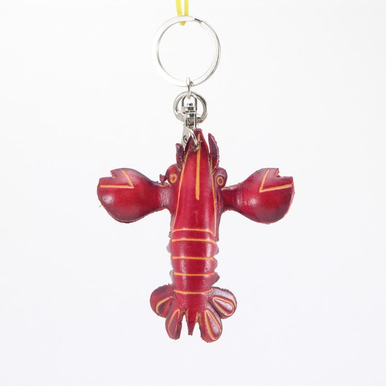 Handmade genuine leather crayfish keychain, cartoon keychain, animal key ring, car key ornament, genuine leather small pendant