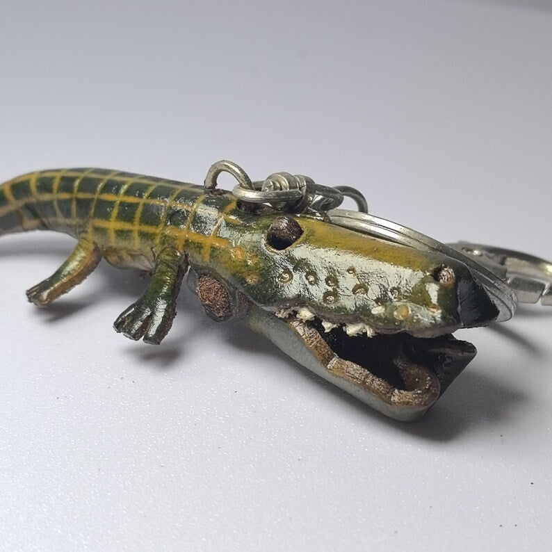 Genuine Handmade Leather Crocodile Keychain Holiday Gift Small Pendant Cartoon Keychain Animal Key Ring Car Key Ornament