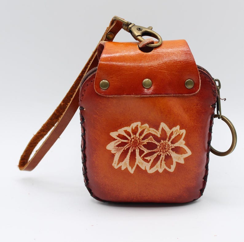 Genuine Handmade Leather Dog Wristlet / Coin Purse/small wallet