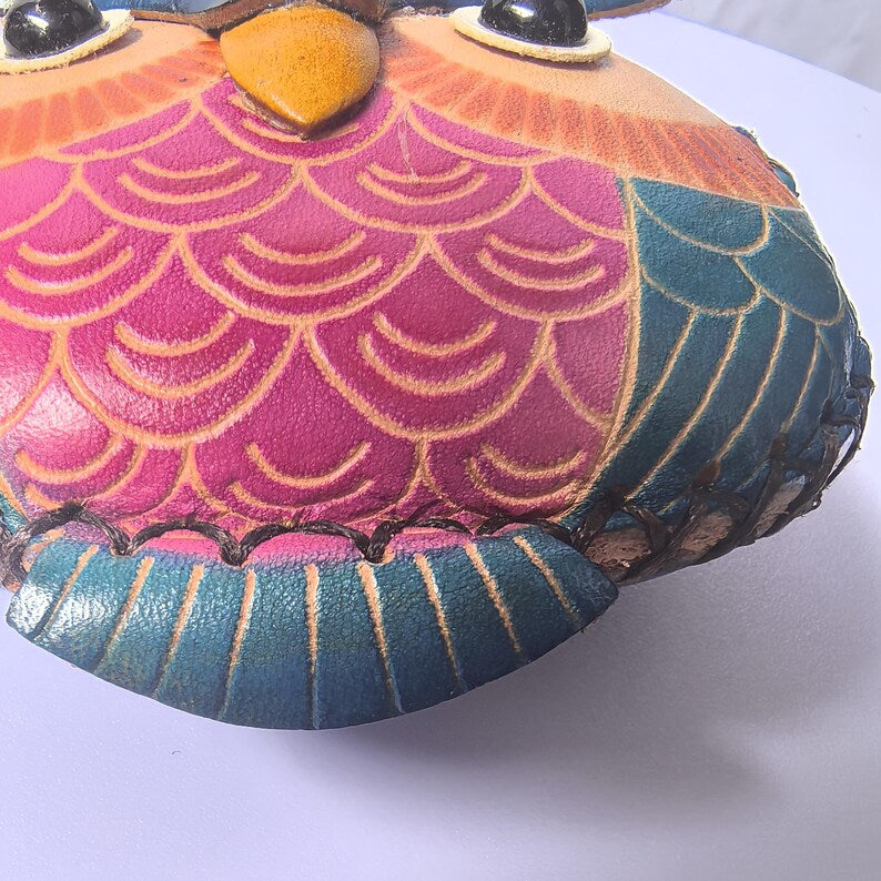 Genuine Handmade Leather Owl Coin Purse / Wristlet/ wallet / coin bag / cartoon bag / mini wrist bag / coin pouch.