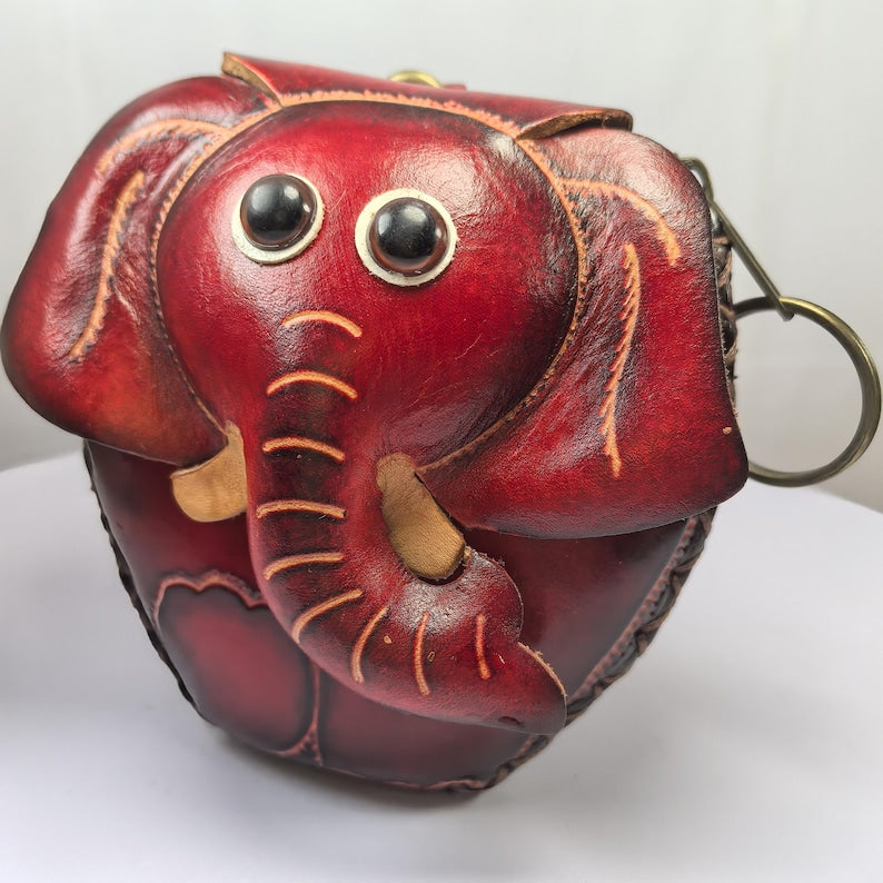 Handmade Leather Elephant-shaped Wristlet Coin Purse, Change Pouch, Cartoon Coin Bag, Animal-shaped Small Pouch