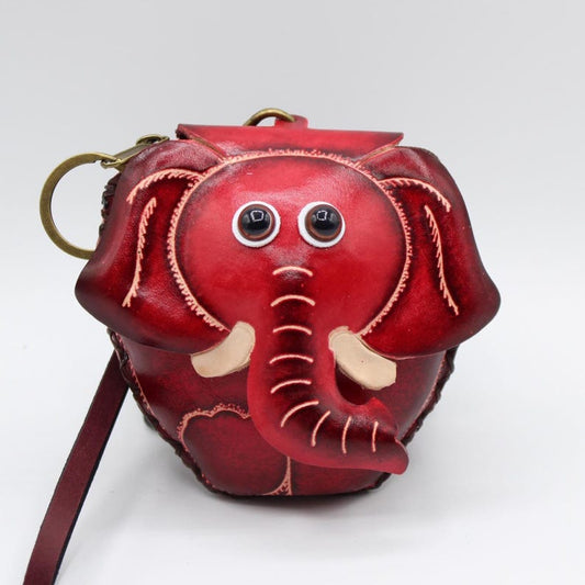 Handmade Leather Elephant-shaped Wristlet Coin Purse, Change Pouch, Cartoon Coin Bag, Animal-shaped Small Pouch