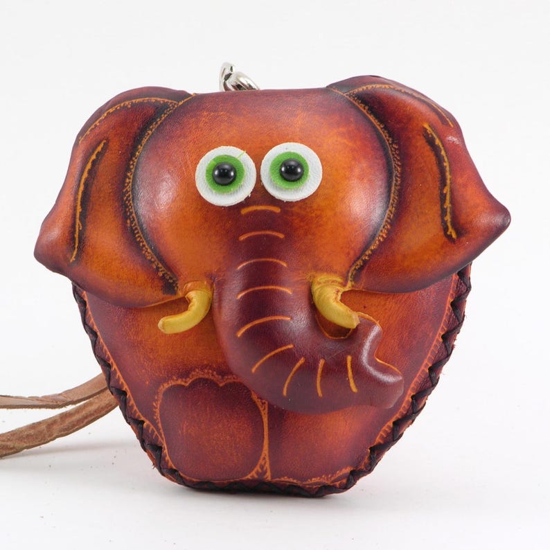 Handmade Leather Elephant-shaped Wristlet Coin Purse, Change Pouch, Cartoon Coin Bag, Animal-shaped Small Pouch
