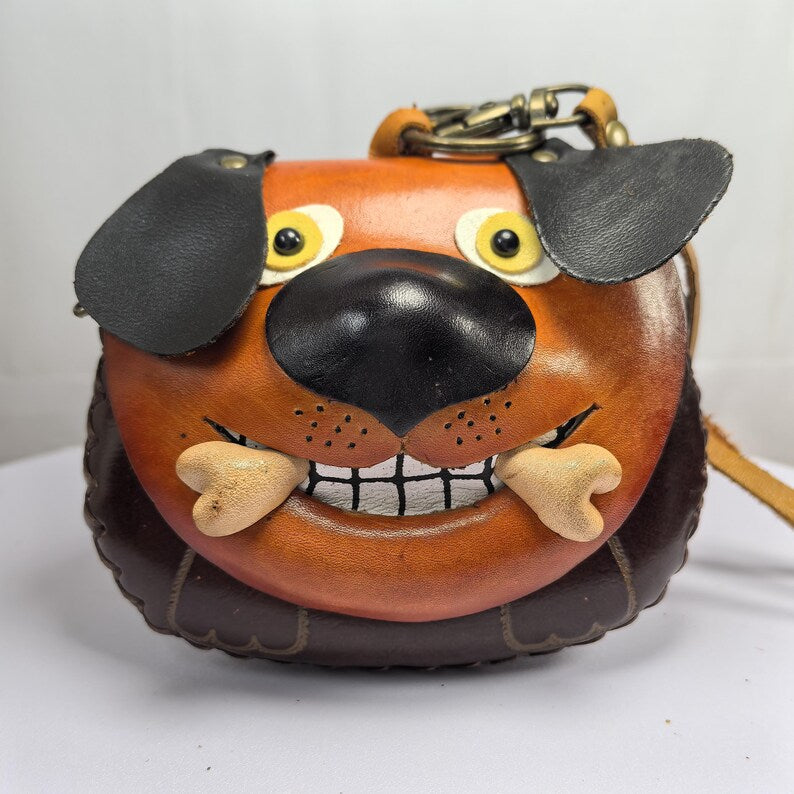 Brown Leather dog Wristlet Coin Purse / Mini Wallet, Coin Pouch, Candy Bag, Cartoon Small Card Holder, Gift Bag