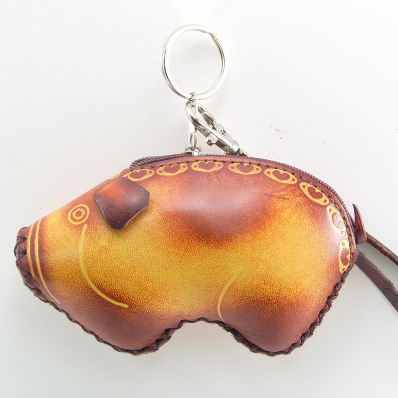 Genuine Handmade Leather Pig Coin Purse / Wallet /holiday gift, Christmas present, small gift, cartoon coin purse