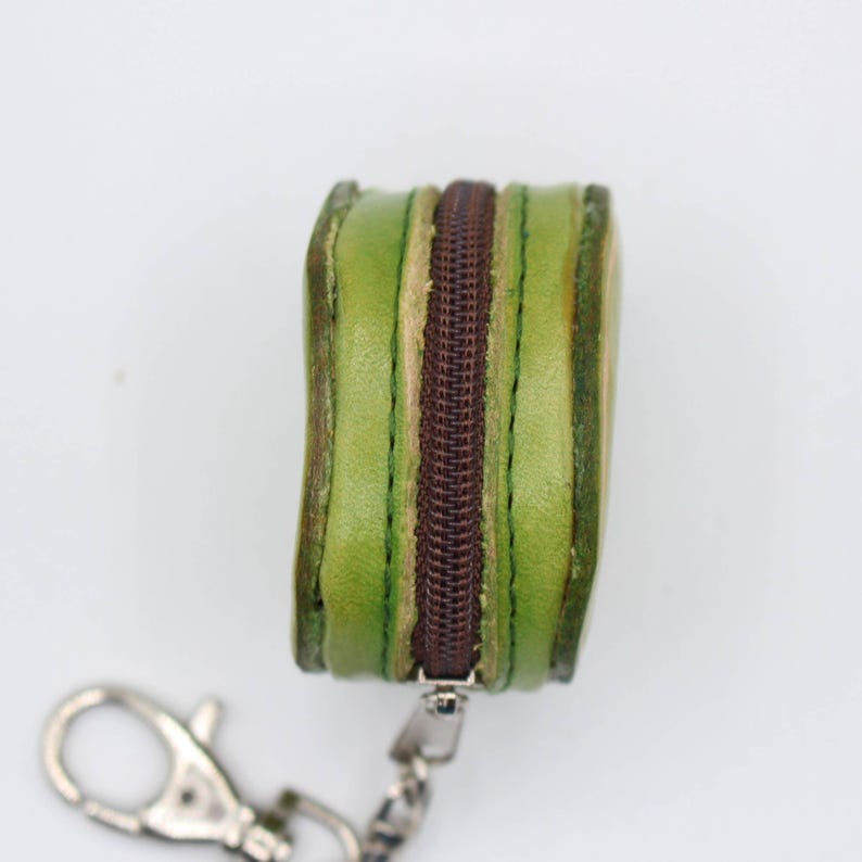 Green Genuine Handmade Leather Alien Keychain / Key Ring / Small Pendant / Car Key Pendant, Festival Gift, alien tiny purse