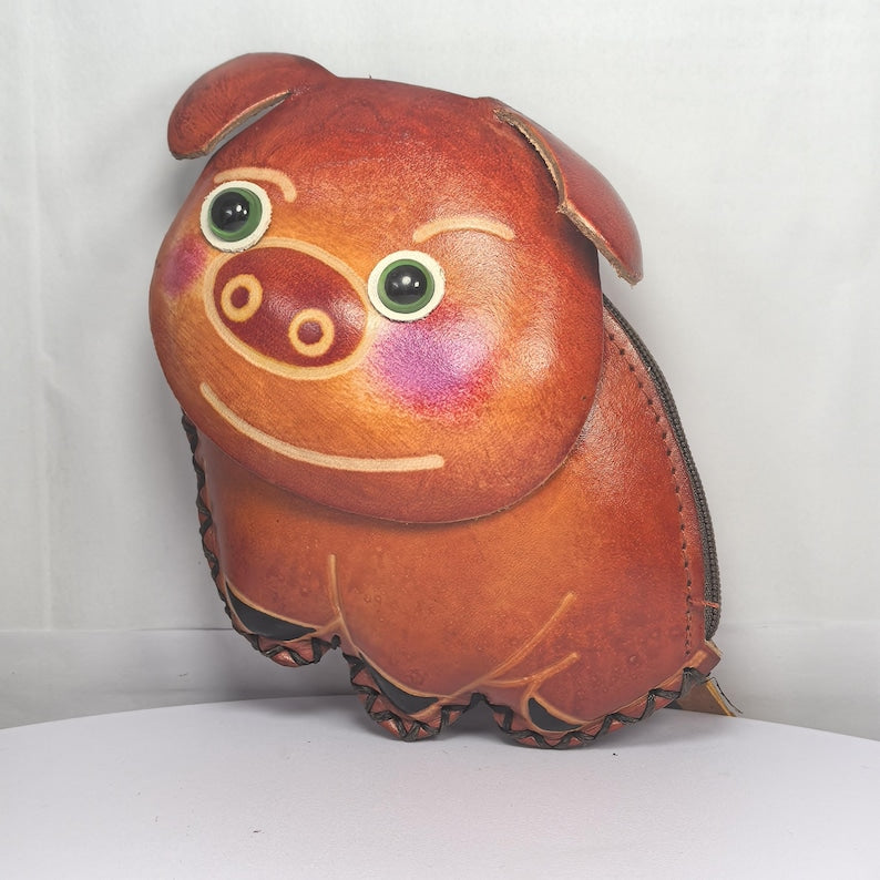 Genuine Handmade Leather Pig Coin Purse / Wallet/holiday gift, Christmas present, small gift, cartoon coin purse