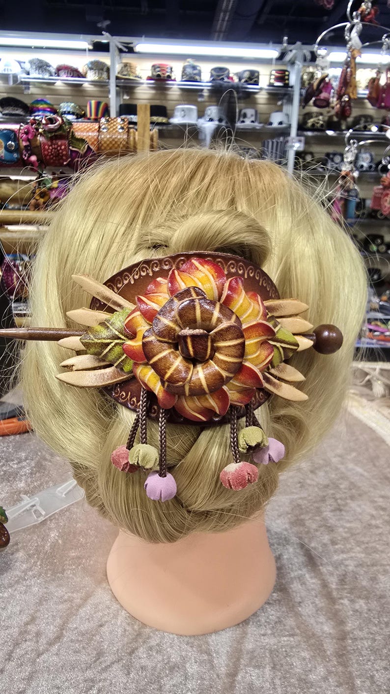 Genuine Handmade Leather Flower Hair Stick / Hair Clip - Hair Accessory,barrettes