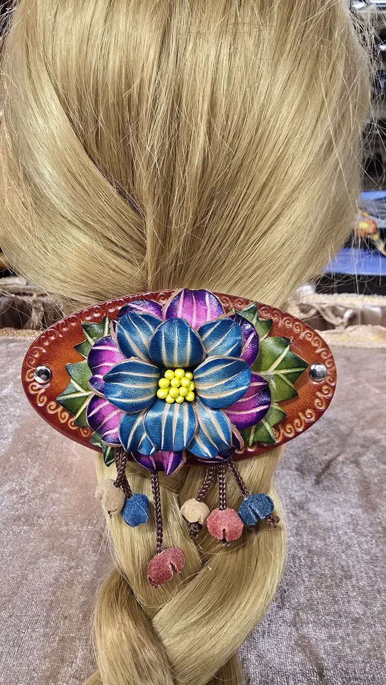 Genuine Handmade Leather Flower Hair Stick / Hair Clip - Hair Accessory,barrettes