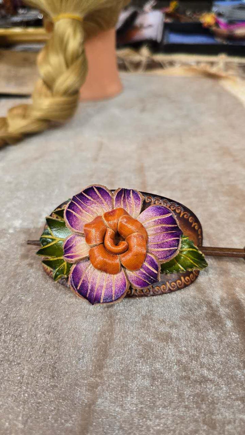 Genuine Handmade Leather Flower Hair Stick / Hair Clip - Hair Accessory,barrettes