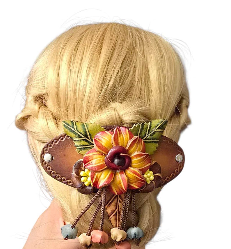 Genuine Handmade Leather Flower Hair Stick / Hair Clip - Hair Accessory,barrettes