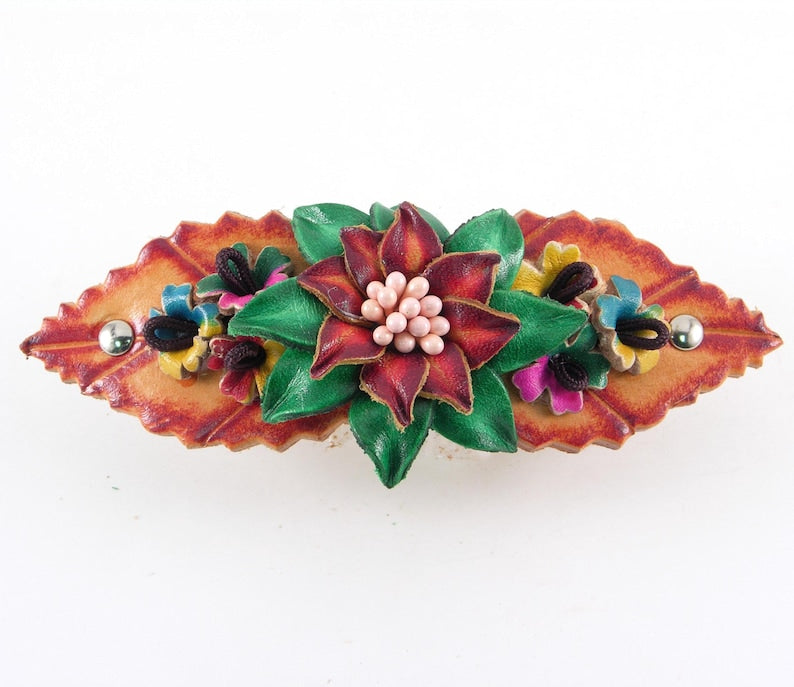 Genuine Handmade Leather Flower Hair Stick / Hair Clip - Hair Accessory,barrettes