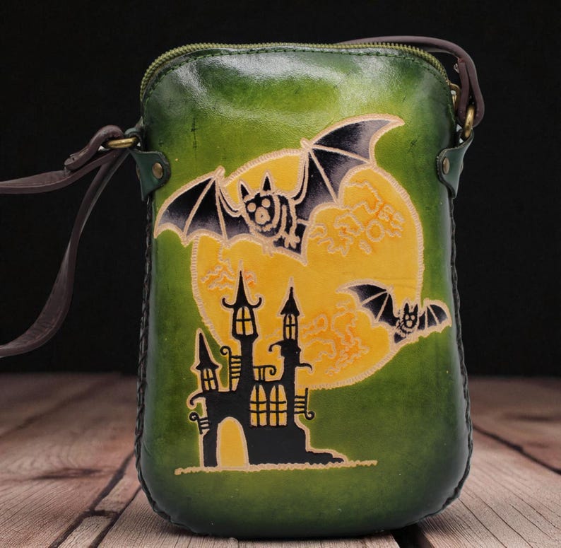 Handmade Genuine Leather Cross-body Purse / Bat Castle/ phone bag/ mini small satchel/Cross-body bag