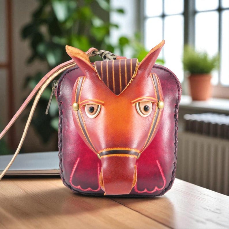 Genuine Handmade Leather Horse Wristlet / Coin Purse / Wallet