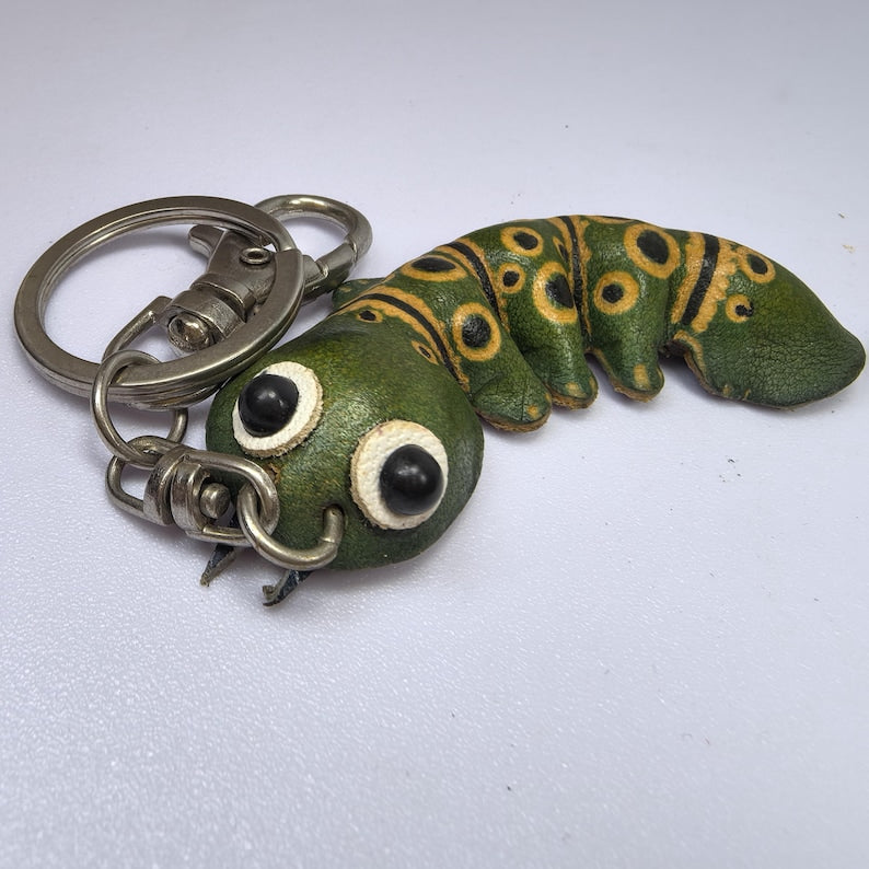Genuine Handmade Leather Caterpillar Keychain/ Holiday Gift /Small Pendant Cartoon Keychain/ Animal Key Ring/ Car Key Ornament
